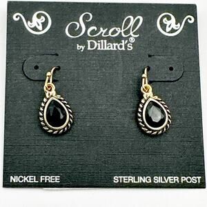 Scroll Earring NWT Jet Black Gold tone by Dilliards Casual Everyday Earrings